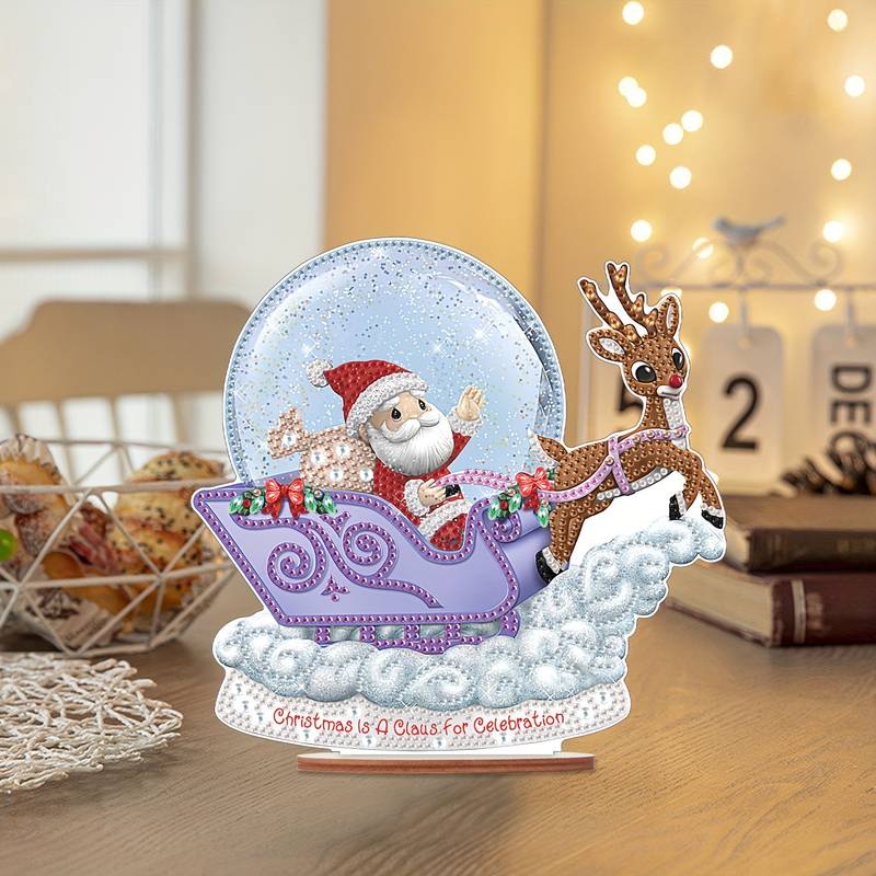 Santa And Sleigh Decorative Table Top Diamond Painting Kits - Temu